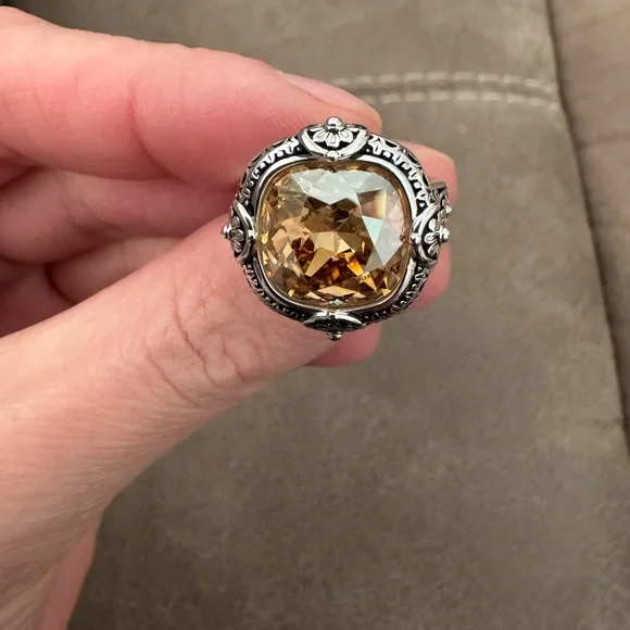 Sterling Silver 925 Simulated Yellow Diamond Ring - Picture 2 of 13